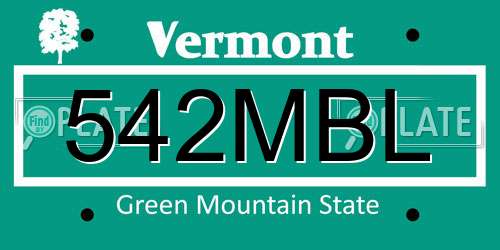 542MBL Vermont License Plate