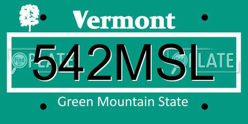 542MSL Vermont License Plate