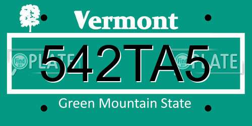 542TA5 Vermont License Plate