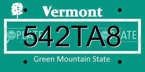 542TA8 Vermont License Plate