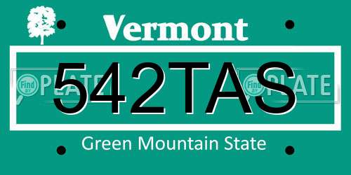 542TAS Vermont License Plate