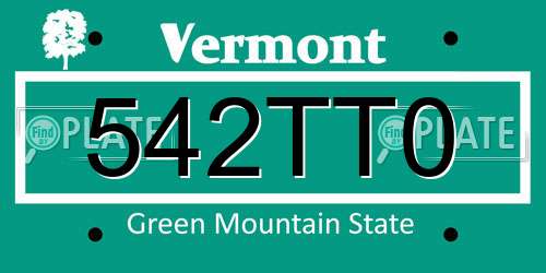 542TT0 Vermont License Plate