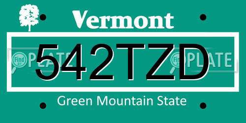 542TZD Vermont License Plate