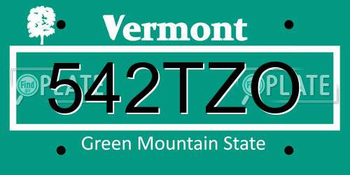 542TZO Vermont License Plate