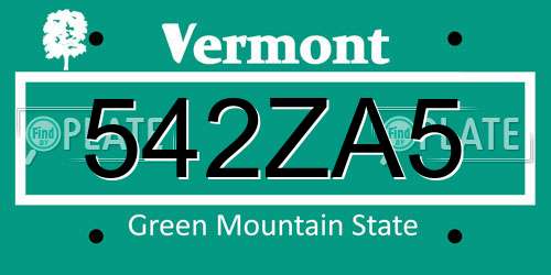 542ZA5 Vermont License Plate