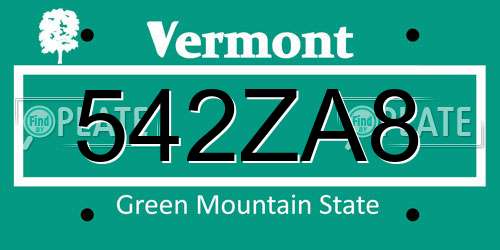 542ZA8 Vermont License Plate