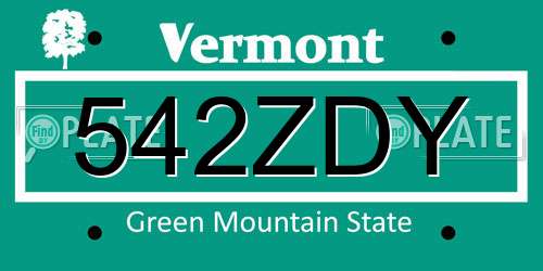 542ZDY Vermont License Plate