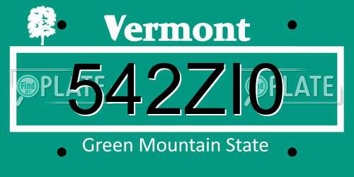 542ZI0 Vermont License Plate