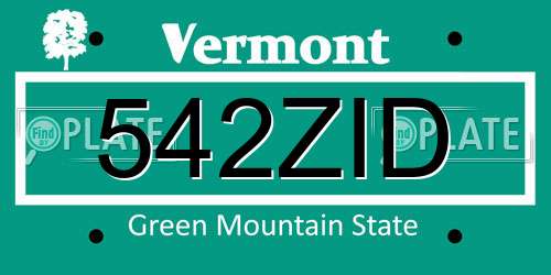 542ZID Vermont License Plate
