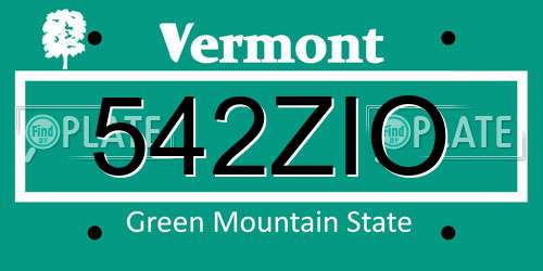542ZIO Vermont License Plate
