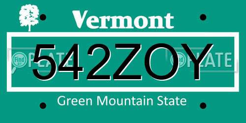 542ZOY Vermont License Plate