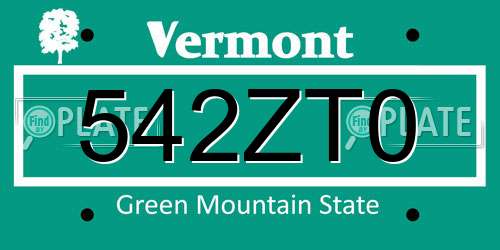 542ZT0 Vermont License Plate