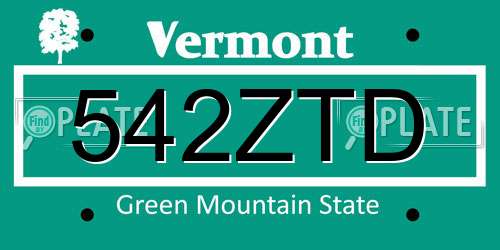 542ZTD Vermont License Plate