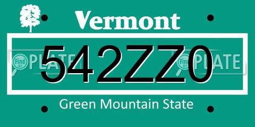 542ZZ0 Vermont License Plate