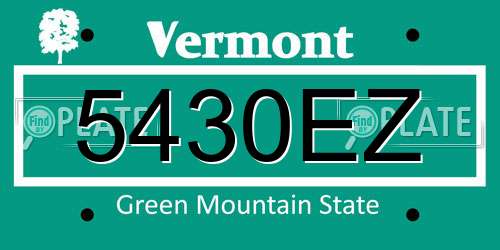 5430EZ Vermont License Plate