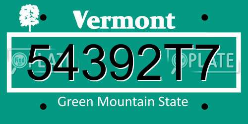 54392T7 Vermont License Plate