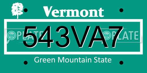 543VA7 Vermont License Plate