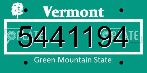 5441194 Vermont License Plate