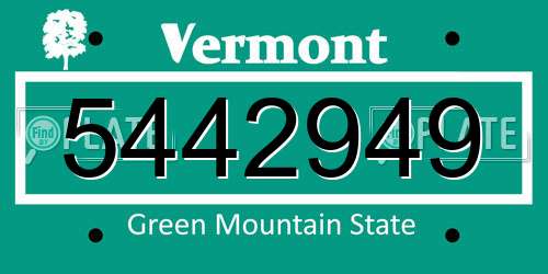 5442949 Vermont License Plate