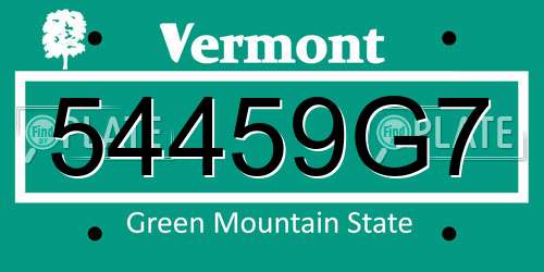 54459G7 Vermont License Plate