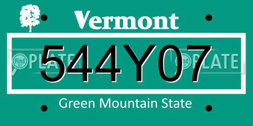 544Y07 Vermont License Plate