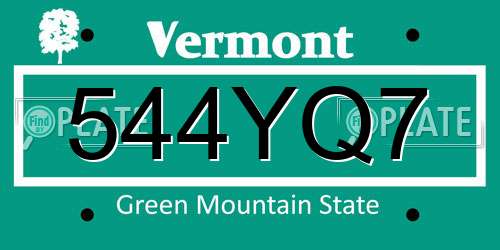 544YQ7 Vermont License Plate