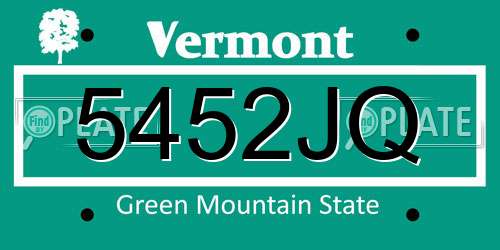 5452JQ Vermont License Plate