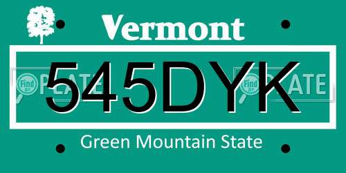 545DYK Vermont License Plate