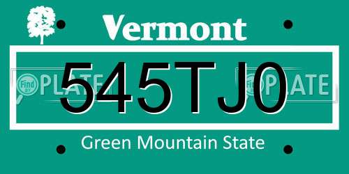 545TJ0 Vermont License Plate