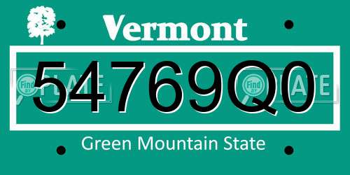 54769Q0 Vermont License Plate