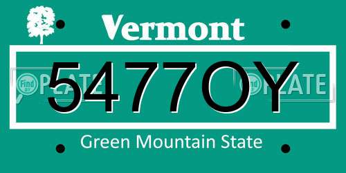 5477OY Vermont License Plate