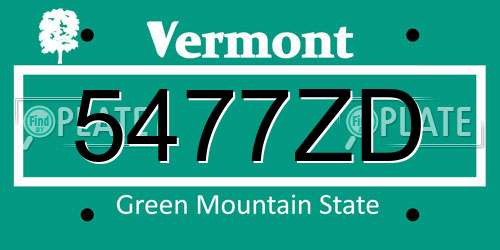 5477ZD Vermont License Plate