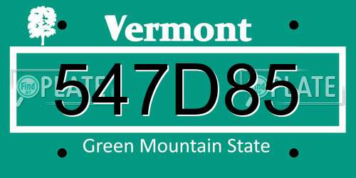 547D85 Vermont License Plate