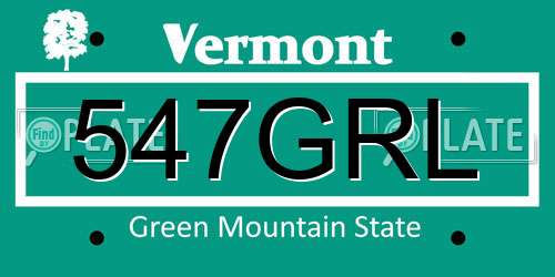 547GRL Vermont License Plate