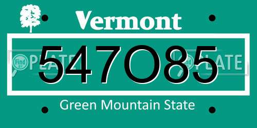 547O85 Vermont License Plate