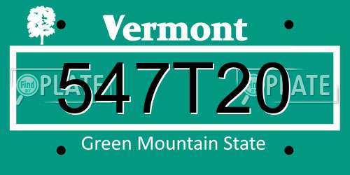 547T20 Vermont License Plate