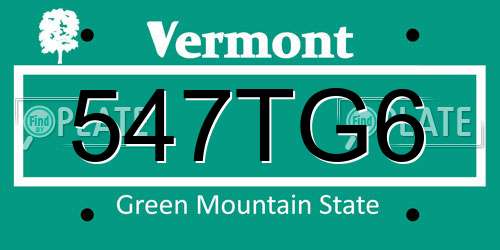 547TG6 Vermont License Plate