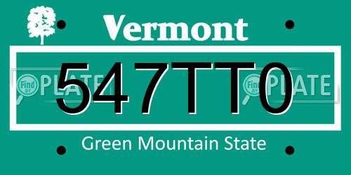547TT0 Vermont License Plate