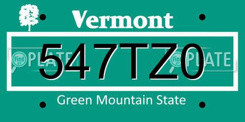 547TZ0 Vermont License Plate