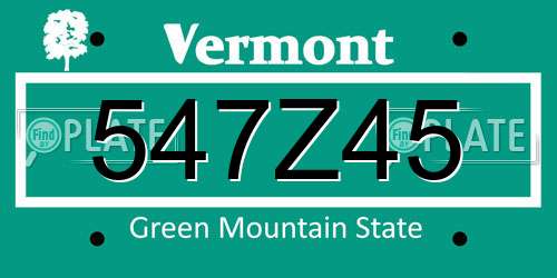 547Z45 Vermont License Plate
