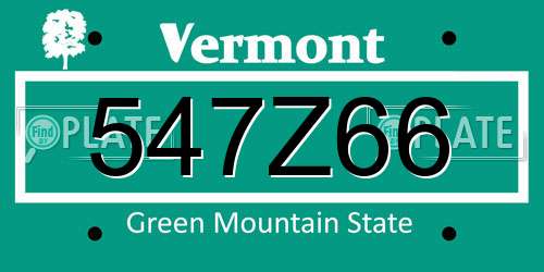 547Z66 Vermont License Plate