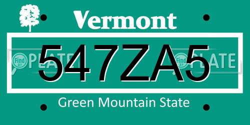 547ZA5 Vermont License Plate