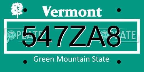 547ZA8 Vermont License Plate