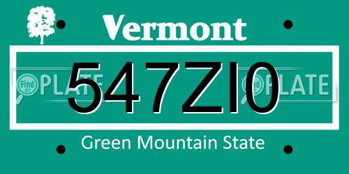 547ZI0 Vermont License Plate