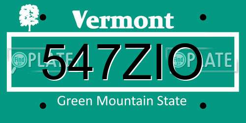 547ZIO Vermont License Plate