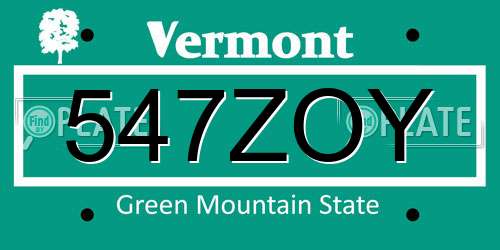 547ZOY Vermont License Plate