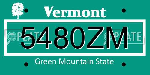 5480ZM Vermont License Plate