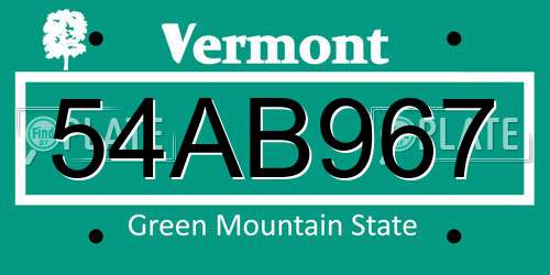 54AB967 Vermont License Plate