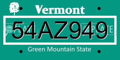 54AZ949 Vermont License Plate