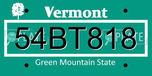 54BT818 Vermont License Plate